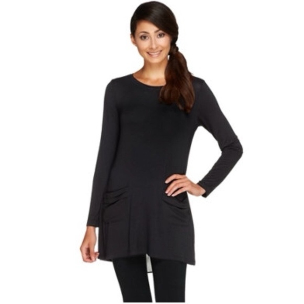 🚨 3 for $25 - LOGO By Lori Goldstein Knit Top With Chiffon Back Inset & Pockets